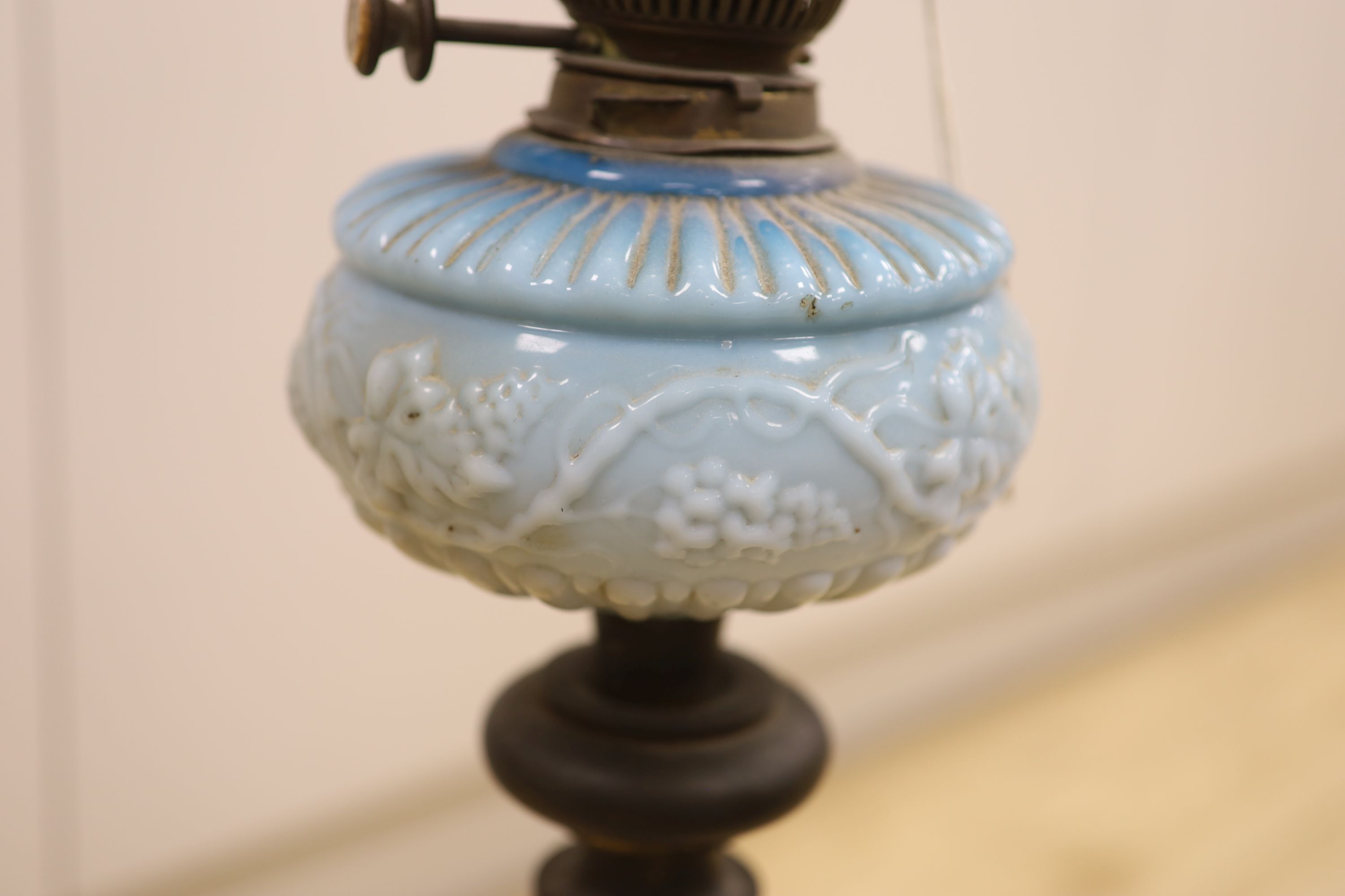 A 19th century Bohemian overlay glass oil lamp, height 99cm
